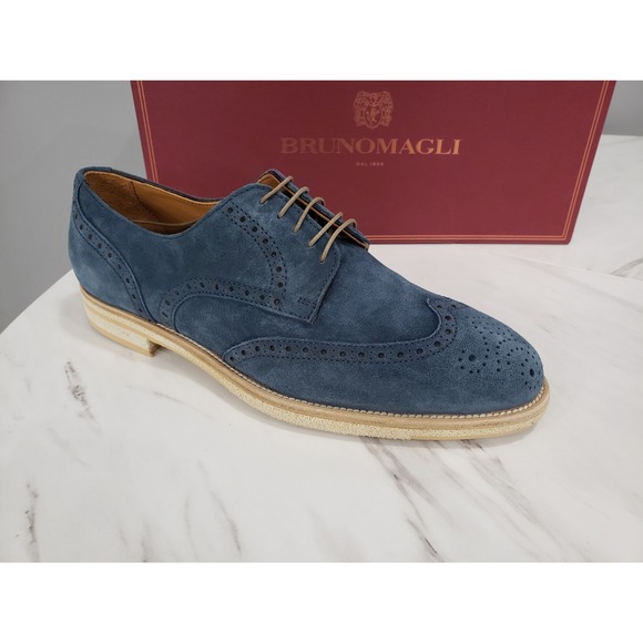 Bruno Magli Milano BM2MILN1 Mens Blue Suede Oxfords Wingtip & Brogue Shoes 7.5 - Picture 2 of 6